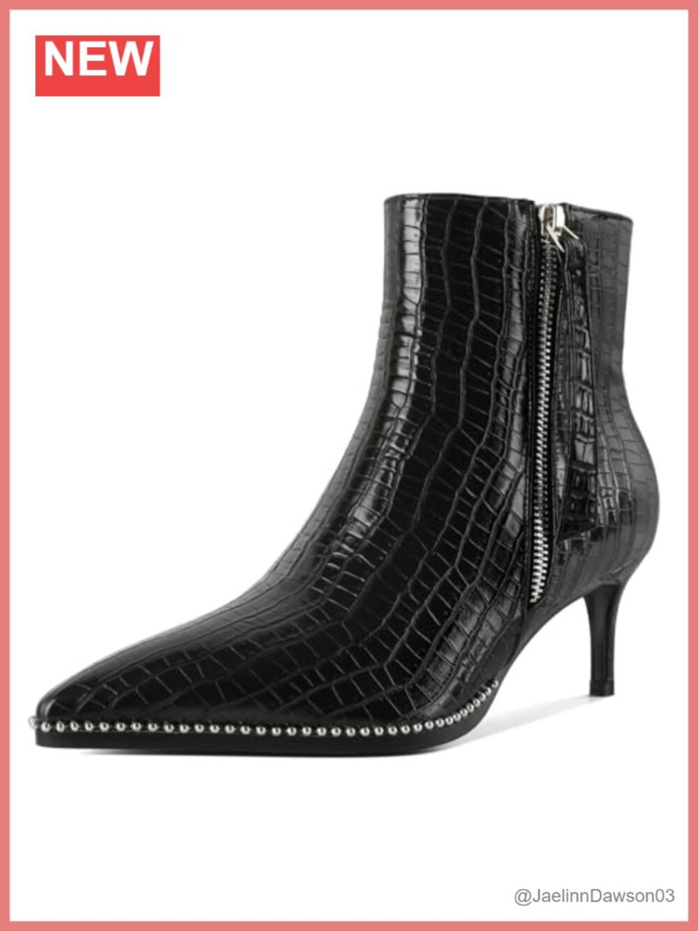 Women Kitten Heel Ankle Boots Pointed Toe Beaded Side Zipper 2.5 Inch Footwear
